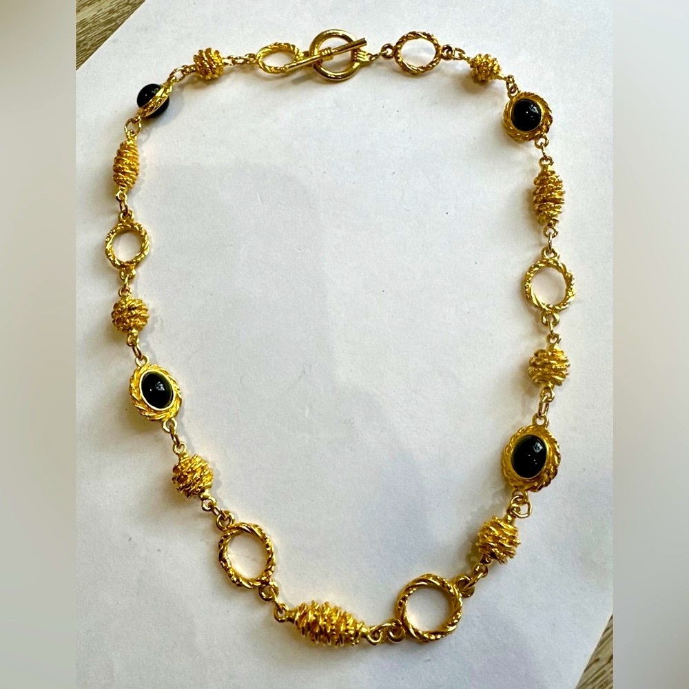 80s Anne Klein gold plated black cabochon necklace